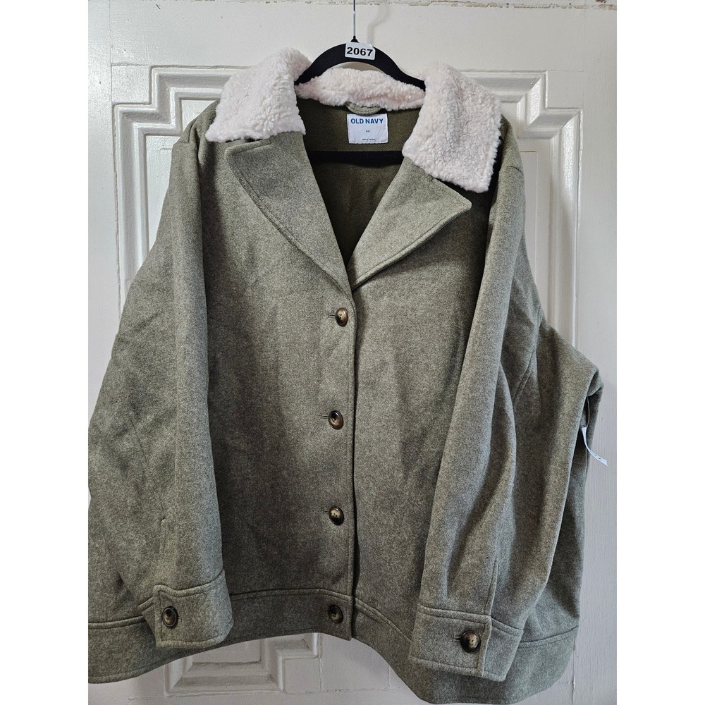 Old Navy Womens Olive Green Sherpa Collar Button Front Jacket Plus Size 4X Coat